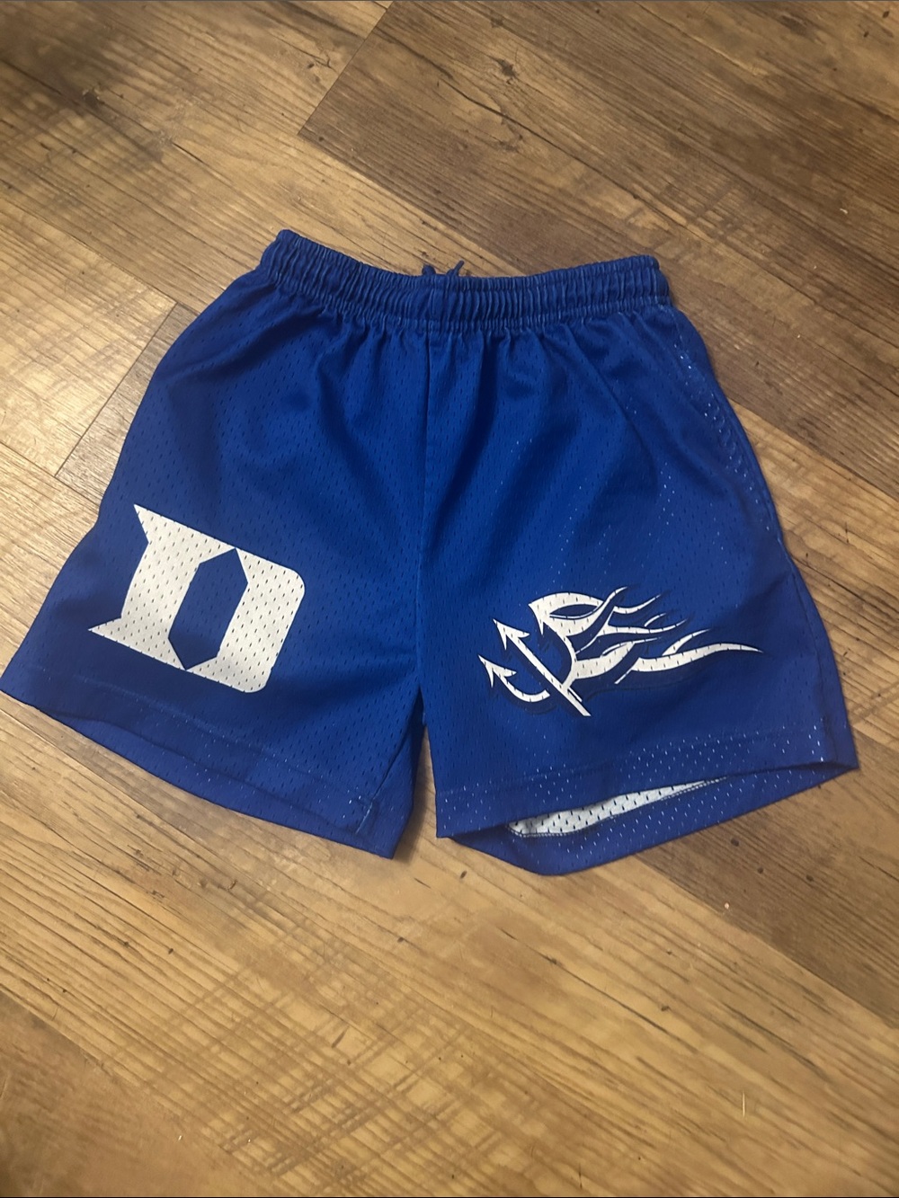 Blue Duke Men's Athletic Mesh Shorts with White Graphics